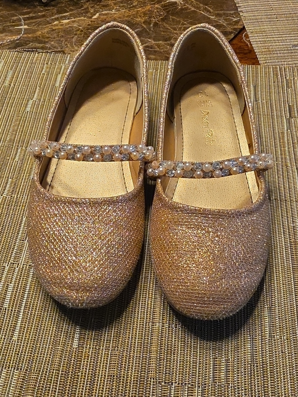 Dream Pairs Rose Gold Glitter Mary Jane Flats with Pearl Strap